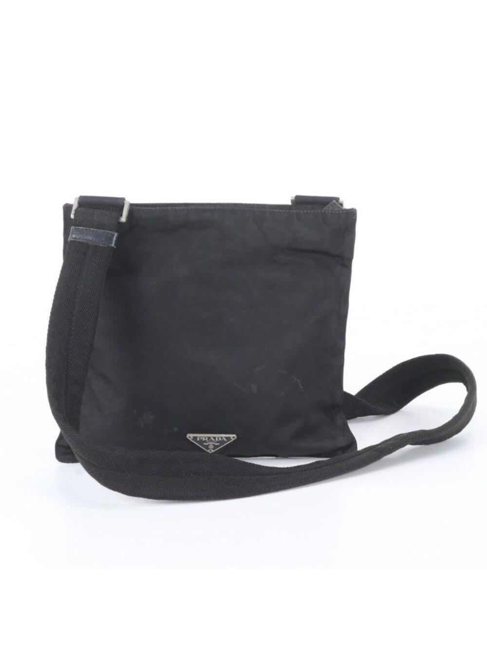 Prada Tessuto Nylon Triangle Logo Leather Shoulder Bag Crossbody Messenger Black